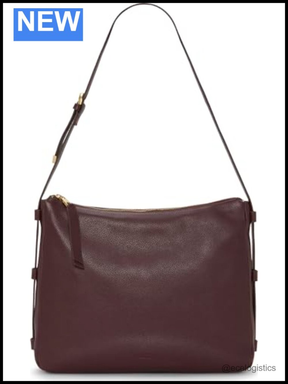 Genuine Leather Hobo Shoulder Bag with Zipper Closure, 50" Strap, Adjustable